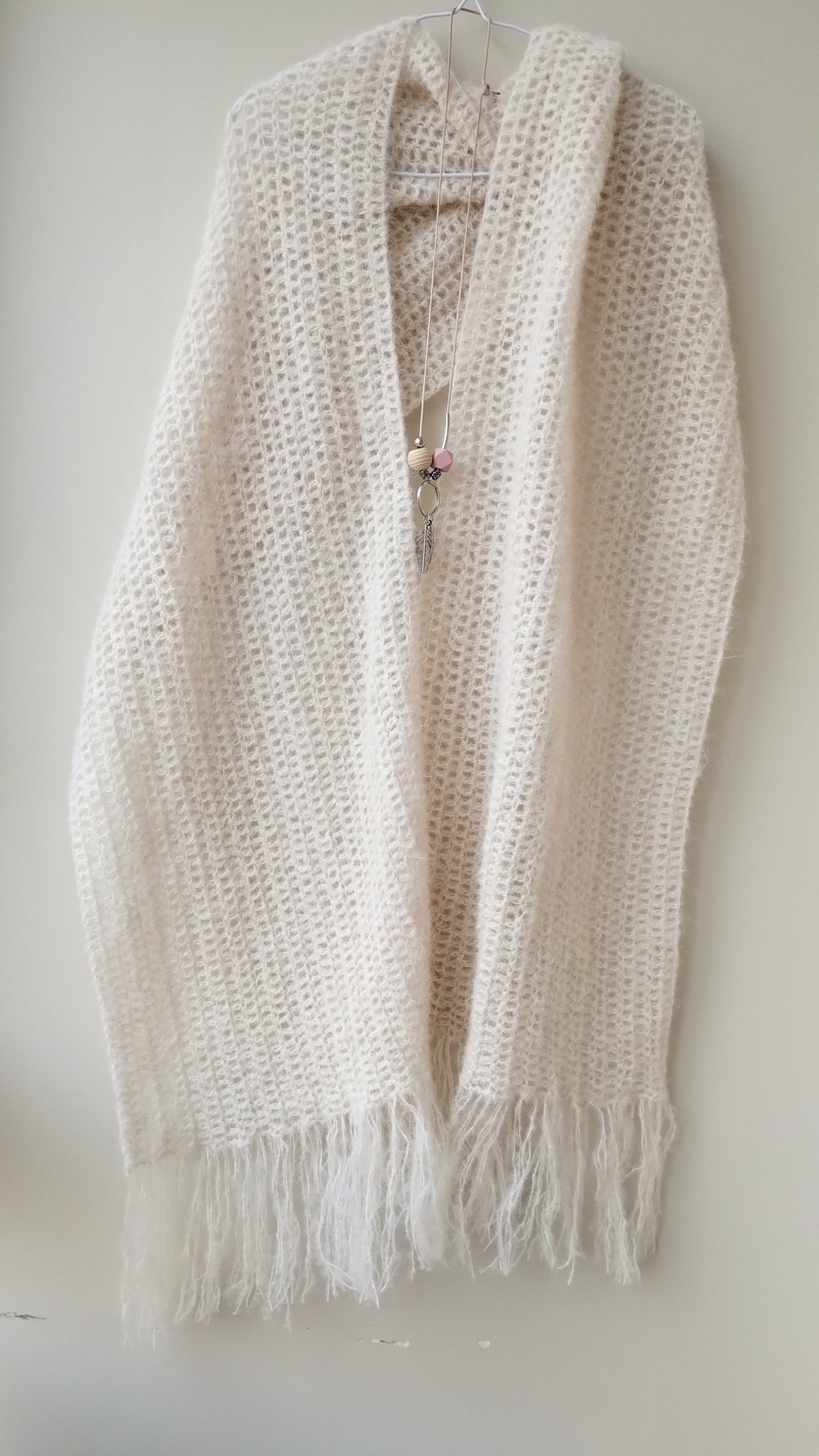 White Alpaca Silk Wool Scarf. Crochet Wrap for Woman. Cozy Crochet ...