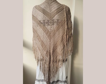 Beige Crochet Shawl in Bamboo Yarn. Handmade Crochet Shawl in Bamboo Yarn. Beige Summer Wrap. Summer Soft and Breathable, Anti-Allergic Wrap