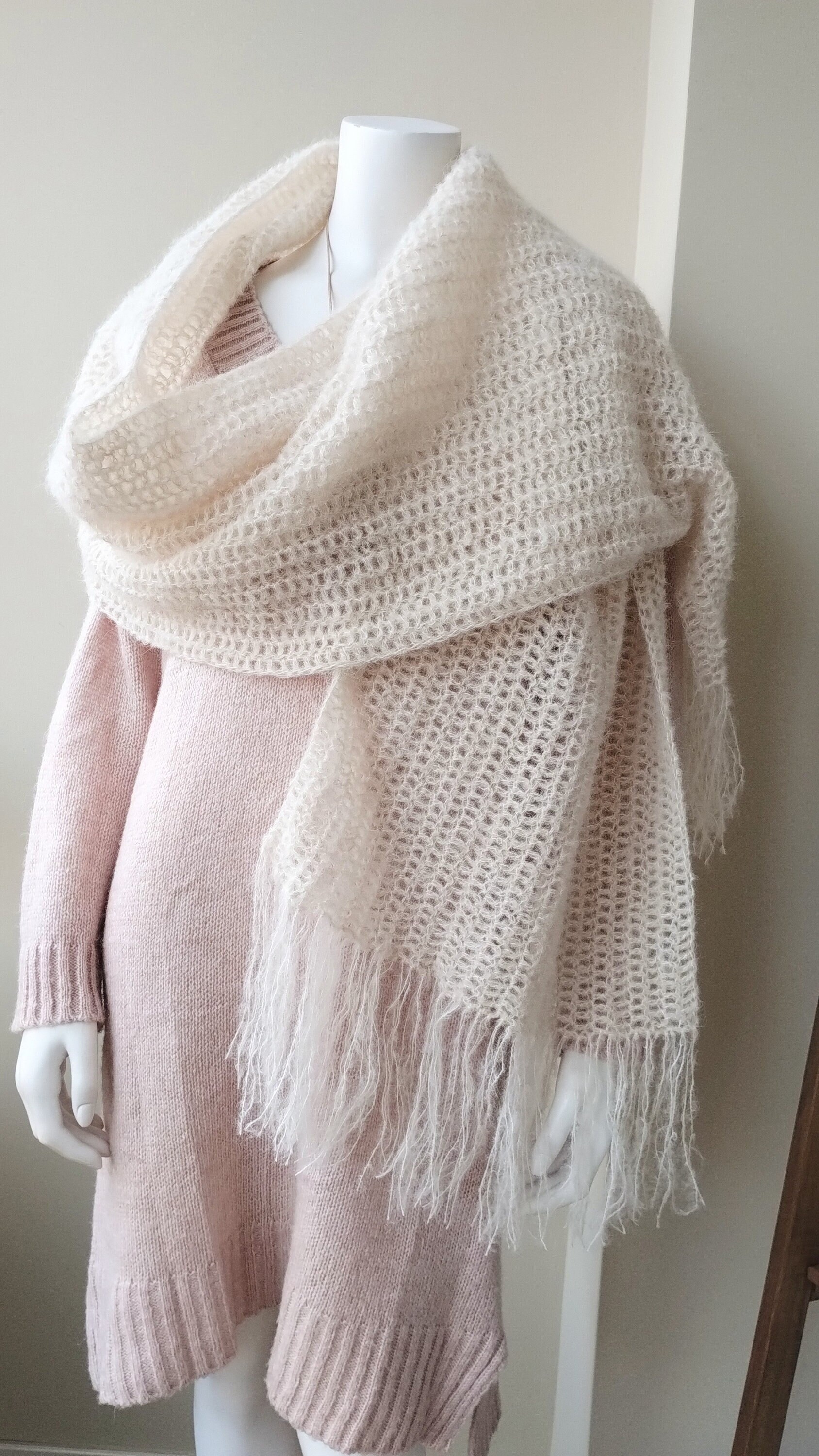White Alpaca Silk Wool Scarf. Crochet Wrap for Woman. Cozy Crochet ...
