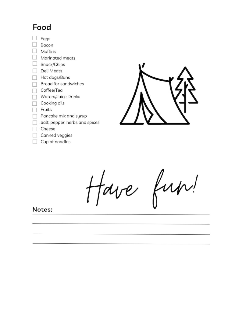 Camping Checklist Etsy