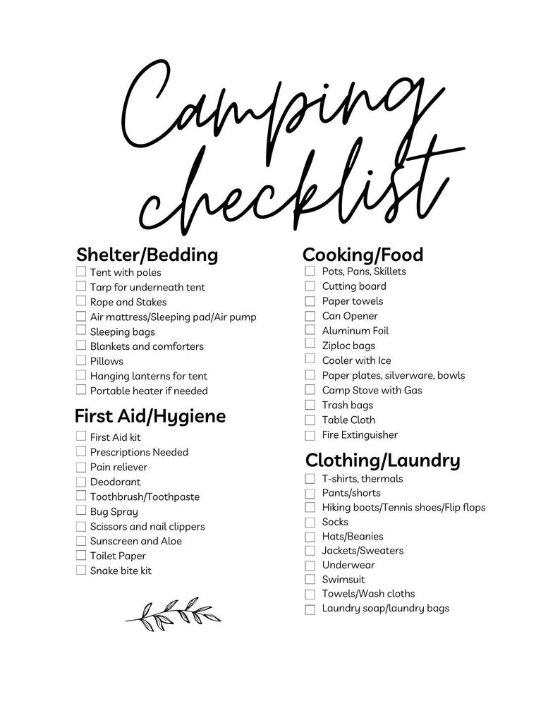 Camping Checklist Etsy