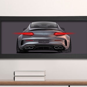 Mercedes AMG C63 Coupe Rear View Art Sketch Painting