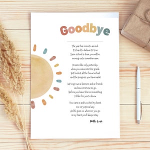 Letter from Teacher | Goodbye Gift from Teacher | End of school | End of the Year Printable |  Gift to Students | School