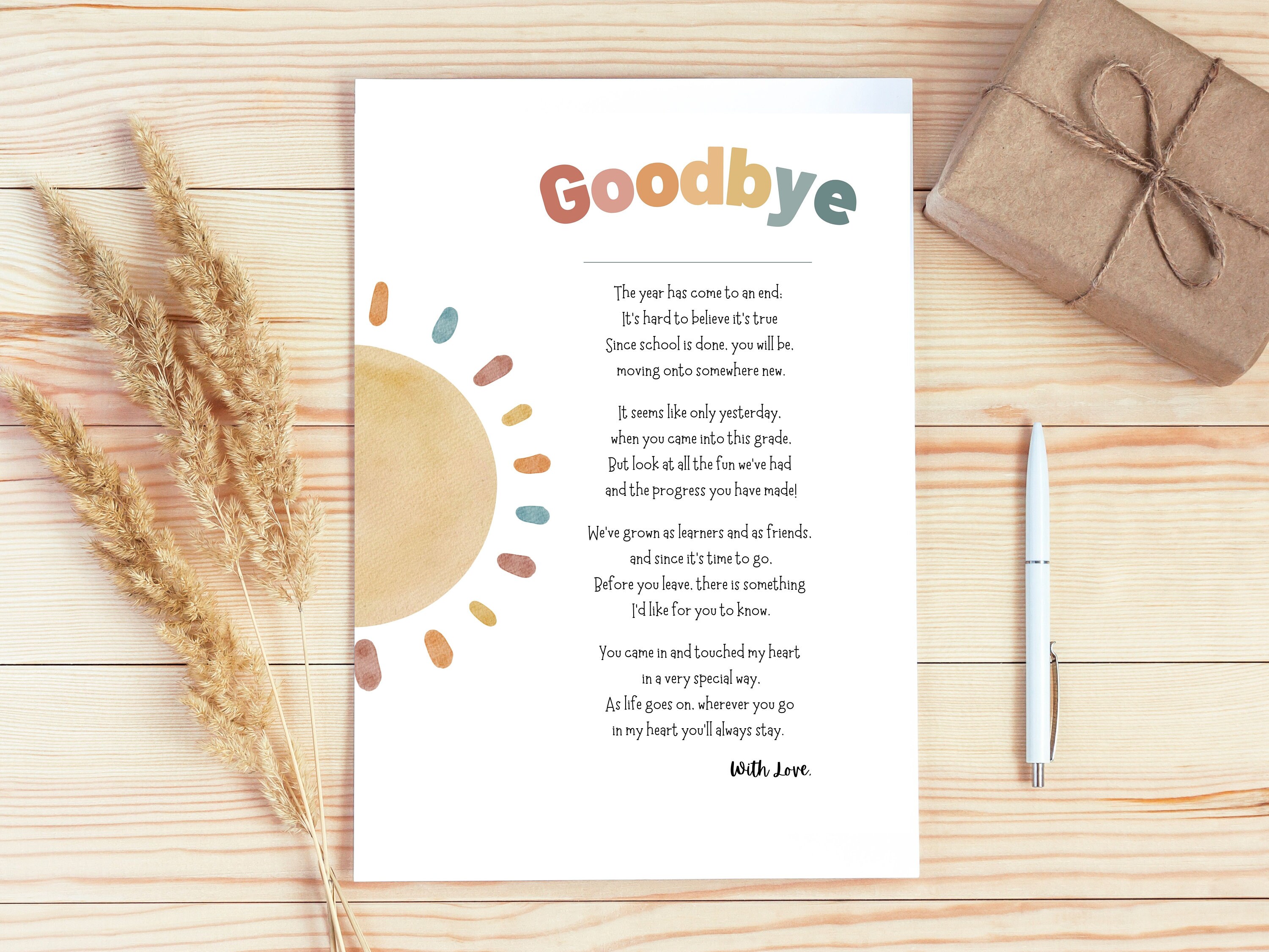 Letter from Teacher | Goodbye Gift from Teacher | End of school | End of the Year Printable |  Gift to Students | School