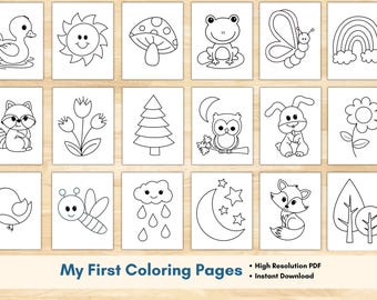 Beginner Nature Coloring Sheets | Coloring Page | Easy Coloring Pages | Preschool | Nature Montessori Coloring | Kindergarten | Woodland