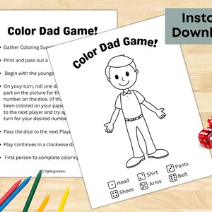 Color Dad Dice Game | Fathers Day Game | Instant Download | Family Game | Printable | Dice Game | Dads Birthday Game
