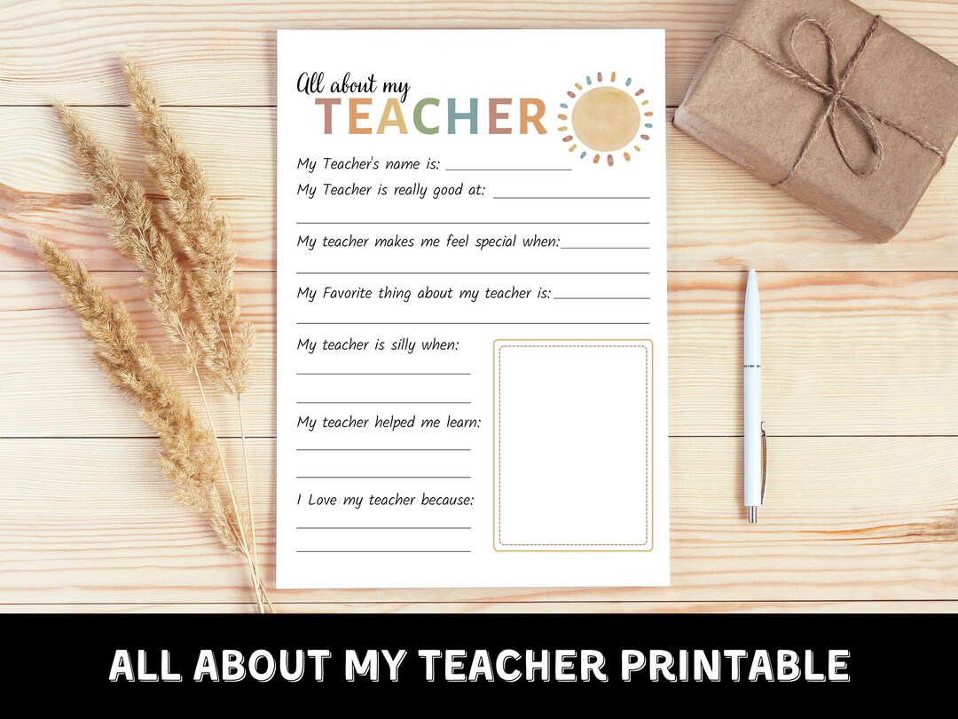 Teacher Appreciation Printable | All About My Teacher Gift (digital ...