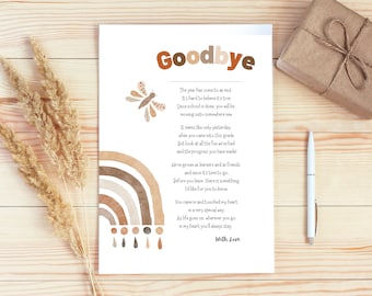 Letter from Teacher | Goodbye Gift from Teacher | End of school | End of the Year Printable |  Gift to Students | School  | Bohemian Boho