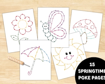 Páginas de Poke para niños pequeños de primavera / Montessori / Puncher / Primavera / Actividad Pin Punch / Arco iris / Actividad para niños / Preescolar / Niño pequeño /Pin Poke