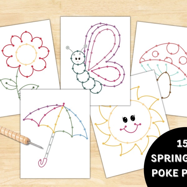 Spring Toddler Poke Pages | Montessori | Puncher | Springtime | Pin Punch Activity | Rainbow | Kids Activity | Preschool | Toddler |Pin Poke