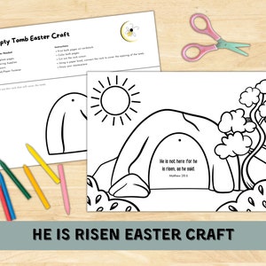 He is Risen Easter Craft | ESV | KJV | NIV | Instant Download | Sunday School Lesson | Kids Printable | Empty Tomb Easter Activity |Coloring