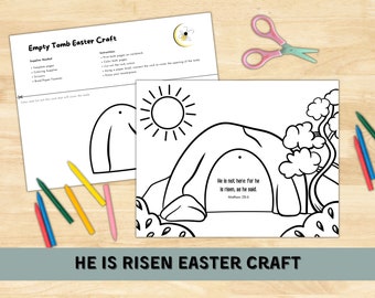 He is Risen Easter Craft | ESV | KJV | NIV | Instant Download | Sunday School Lesson | Kids Printable | Empty Tomb Easter Activity |Coloring