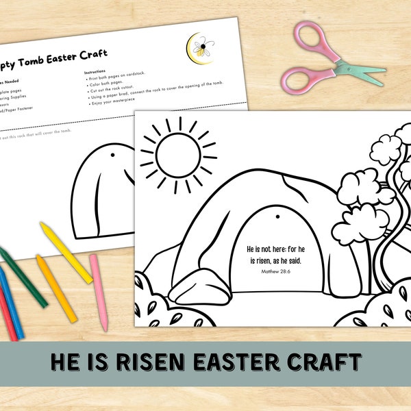 Él ha resucitado artesanía de Pascua / ESV / KJV / NVI / Descarga instantánea / Lección de escuela dominical / Niños imprimibles / Actividad de Pascua de la tumba vacía /Colorear