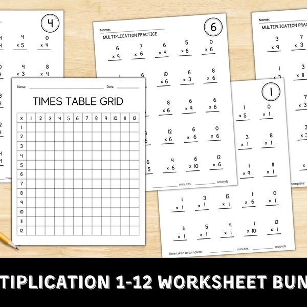 Multiplication Worksheet | Printable Times table drill | Multiplication facts 1-12 | Math Practice Sheets | Arithmetic Sheets |