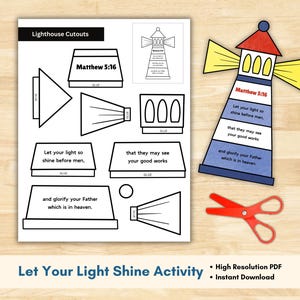 Let Your Light Shine Bible Craft for Kids Printable Sunday School Lesson Printable craft for Kids Christian Lighthouse Activity for Church