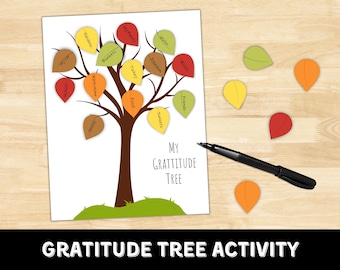 Árbol de gratitud y agradecimiento / Acción de Gracias / Manualidad agradecida / Cortar y pegar / Actividad navideña / Cortar y pegar / Actividad imprimible para niños