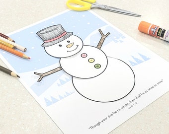 Snowman Craft | Winter Bible Craft | Instant Download | Build a Snowman | Kids Printable | Cut and Paste Activity | Sunday School | Coloring
