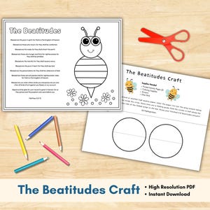 The Beatitudes Craft for Kids Sunday School Lesson Printable Christian Bible Activity for Kids Coloring