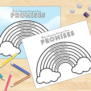 Promesses de Dieu | Artisanat arc-en-ciel | Téléchargement instantané | Leçon d&#39;école du dimanche | Enfants imprimables | Artisanat avec boule de coton | Coloration