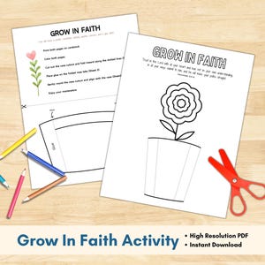 Grow in Faith Sunday School Craft for Kids Instant Download Printable Primary Craft for Church Bible Lesson Coloring Pages Scripture
