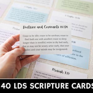 Tarjetas de Escritura SUD imprimibles / Tarjetas del Libro de Mormón / Notas de aliento cristiano / Memorización de las Escrituras / Tarjetas de oración /