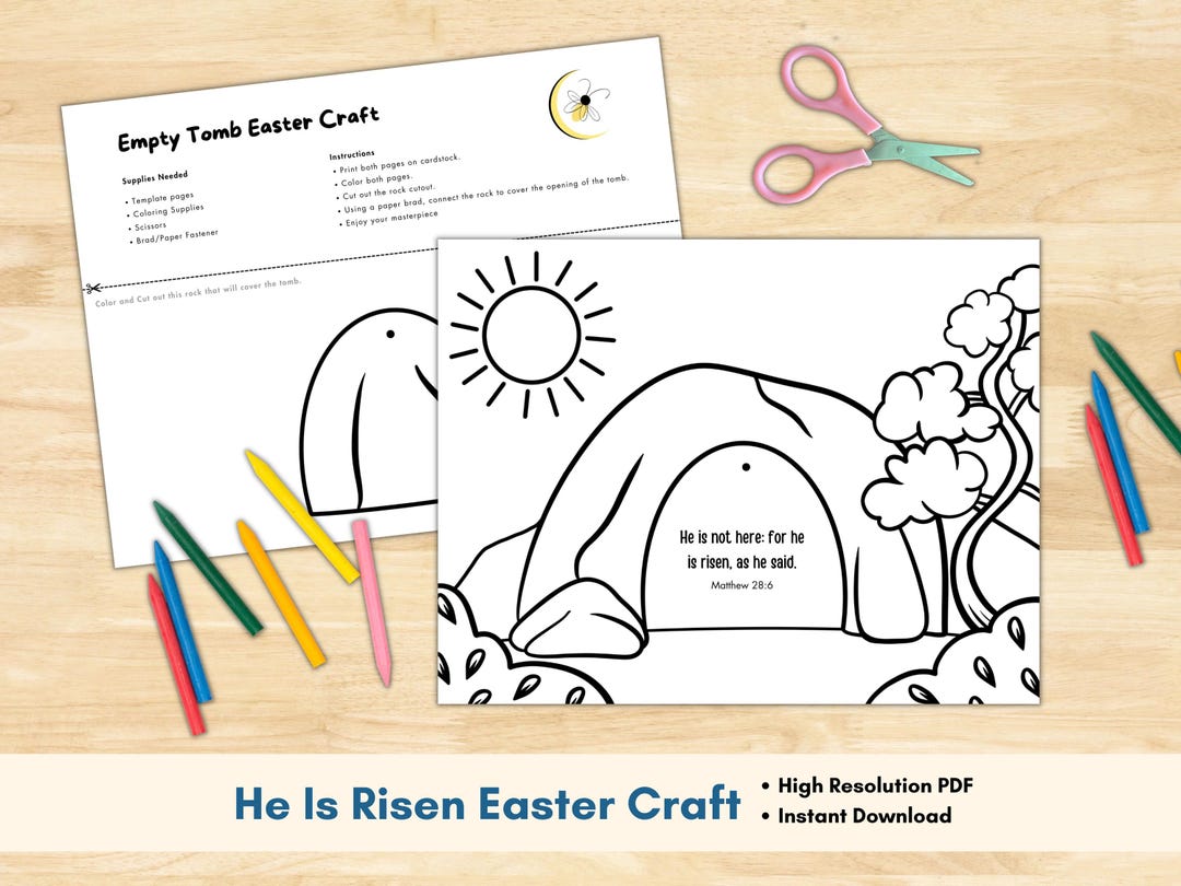 He is Risen Easter Craft | Empty Tomb Coloring Page (digital Download ...