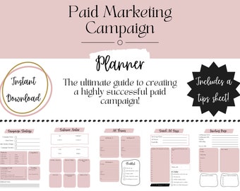 Planificador de campañas pagado / Planificador de medios publicitarios / Consejos de campaña / Plantilla de marketing / Descarga digital / Facebook/ Instagram Ads / Google Ads
