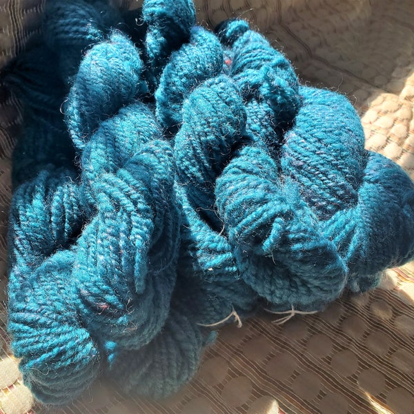 Hand-dyed, handspun yarn, Border Leicester/Angora blend, turquoise