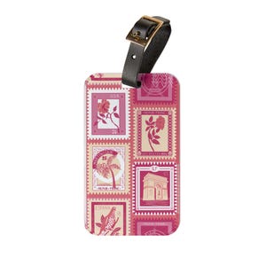 Luggage Tag, Whimsical Travel Stamp Pattern, Globetrotter Essential - Travel Accessory, Suitcase Identifier, Baggage Tag, Traveler Gift,