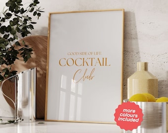 Cocktail Club Poster, Bar cart wall decor, Aesthetic Kitchen Wall Art, Trendy wall art, bar cart prints, bar cart art, digital download