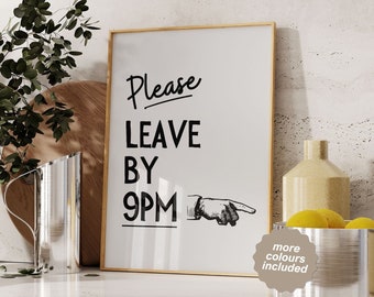 Please Leave By 9pm Wall Art, Bar Cart Prints, Living Room Print, Retro Mid Century Print, Funny Retro Poster, Trendy Printable Wall Art