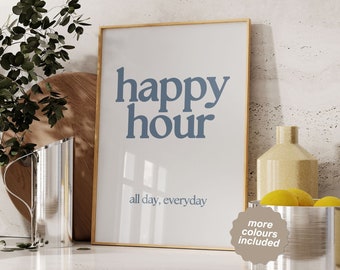 Happy hour poster, bar cart wall decor, Aesthetic Kitchen Wall Art, Cocktail prints, Trendy wall art, bar cart art prints, digital download