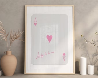 Trendy Ace of Hearts Print, Lucky Girl Quote, Retro Wall Art, Retro Trendy Aesthetic Print, Playing Card Poster, Trendy Wall Art, Dorm Decor