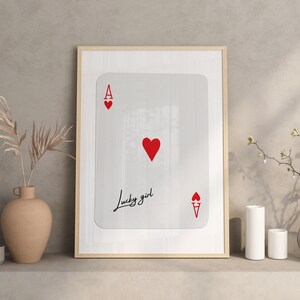 Trendy Lucky Girl Print, Ace of Hearts Poster, Trendy Retro Wall Art, Retro Trendy Aesthetic Print, Playing Card Poster, Trendy Wall Art