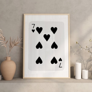 Trendy 7 of Hearts Print, Lucky You Poster, Trendy Retro Wall Art, Stampa estetica alla moda retrò, Poster di carte da gioco, Trendy Wall Art, Nero