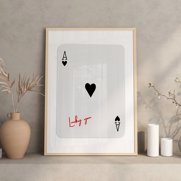 Trendy Ace of Hearts Print, Lucky You Poster, Trendy Retro Wall Art, Retro Trendy Aesthetic Print, Playing Card Poster, Trendy Wall Art