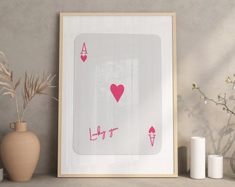 Trendy Ace of Hearts Print, Lucky You Poster, Trendy Retro Wall Art, Retro Trendy Esthetische Print, Playing Card Poster, Girly Wall Art, Dorm