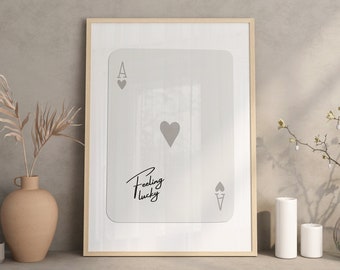 Lucky You 7 of Hearts Printable Wall Art, Aesthetic Art Print