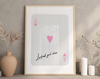 Trendy Ace of Hearts Print, Lucky Girl Quote, Retro Wall Art, Retro Trendy Aesthetic Print, Playing Card Poster, Trendy Wall Art, Dorm Decor
