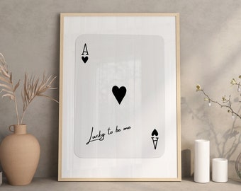 Trendy Ace of Hearts Print, Lucky Girl Quote, Retro Wall Art, Retro Trendy Aesthetic Print, Playing Card Poster, Trendy Wall Art, Dorm Decor