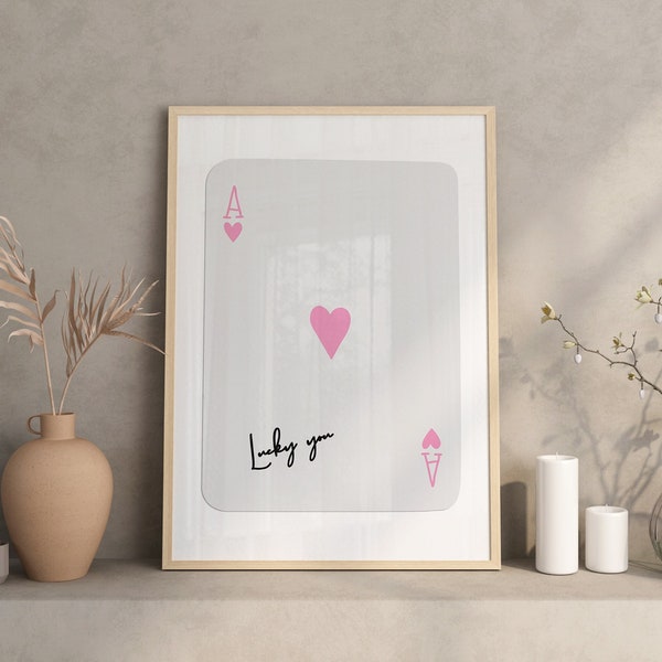 Trendy Ace of Hearts Print, Lucky You Poster, Trendy Retro Wall Art, Retro Trendy Aesthetic Print, Playing Card Poster, Trendy Wall Art