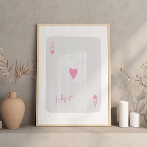 Impression tendance Ace of Hearts, affiche Lucky You, art mural rétro tendance, impression esthétique rétro tendance, affiche de cartes à jouer, art mural tendance rose