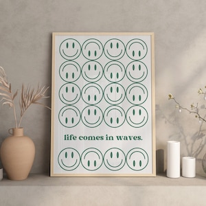 Live Comes In Waves Print, Life Quotes Wall Art Printable, Inspiring Typography Prints, Trendy Wall Art Digital, Sage Green Wall Art