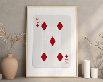 Trendy 5 of Diamonds Print, druckbare Wandkunst, trendige Retro-Wandkunst, Retro-trendiger ästhetischer Druck, Spielkartenposter, trendige Wandkunst