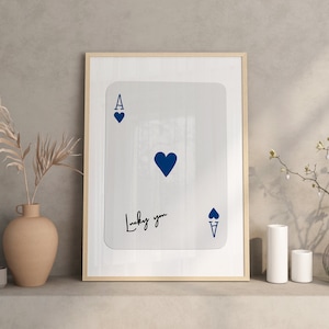 Trendy Ace of Hearts Print, Lucky You Poster, Trendy Retro Wall Art, Stampa estetica alla moda retrò, Poster di carte da gioco, Trendy Wall Art Navy