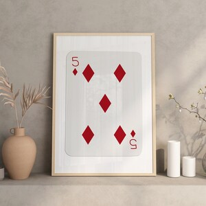 Trendy 5 of Diamonds Print, Printable Wall Art, Trendy Retro Wall Art, Retro Trendy Aesthetic Print, Playing Card Poster, Trendy Wall Art