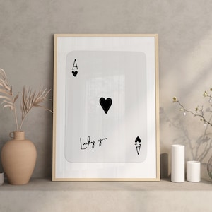 Trendy Ace of Hearts Druck, Lucky You Poster, Trendy Retro Wandkunst, Retro Trendy Ästhetischer Druck, Spielkarte Poster, Trendy Wandkunst