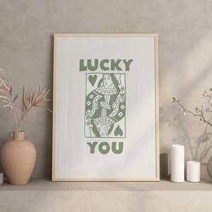Trendiger Herz-Ass-Druck, Lucky You-Druck, trendige Retro-Wandkunst, Retro trendiger ästhetischer Druck, Spielkarte Poster, salbeigrüne Wandkunst