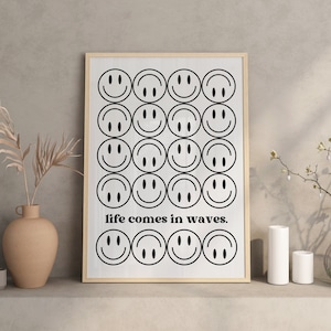 Live Comes In Waves Print, Quotes About Life, Life Quotes Wall Art imprimible, inspirador tipografía Prints, Trendy Wall Art Digital, Happy
