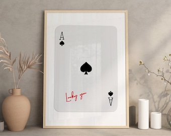 Trendy Ace of Spades Print, Lucky You Poster, Trendy Retro Wall Art, Retro Trendy Aesthetic Print, Playing Card Poster, Trendy Wall Art